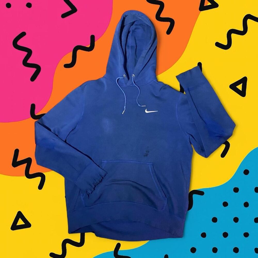 🔥 Y2K Distressed Faded Nike Hoodie – Blue Grunge Oversized Fit (M)